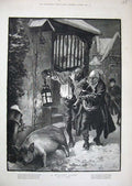 Old Antique Print 1886 Barnard Fine Art Men Lamp Night Pig Animal Street 19th