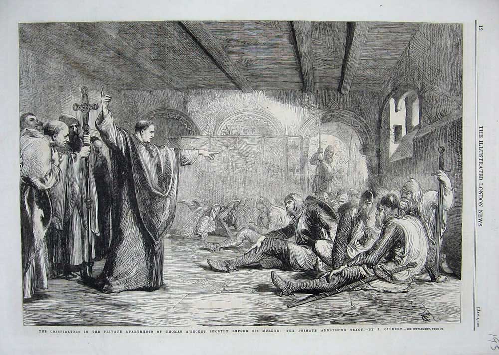 Original Old Antique Print 1862 Conspirators Apartments Thomas A'Becket Tracy