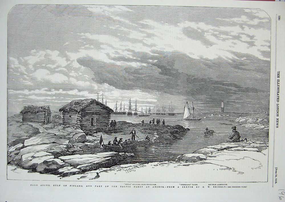 Old Antique Print 1854 Baro Sound Gulf Finland Baltic Fleet Ships Hecla 19th