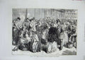 Original Old Antique Print 1871 Paris Venders Poultry Rabbits Rue Layfayette