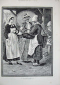 Old Antique Print 1884 Fish Market Honfleur Woman Baskets Sale Hennesey 19th