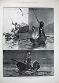 Original Old Antique Print Sea Fishing Brittany France 1894 Men Boats Fine Art