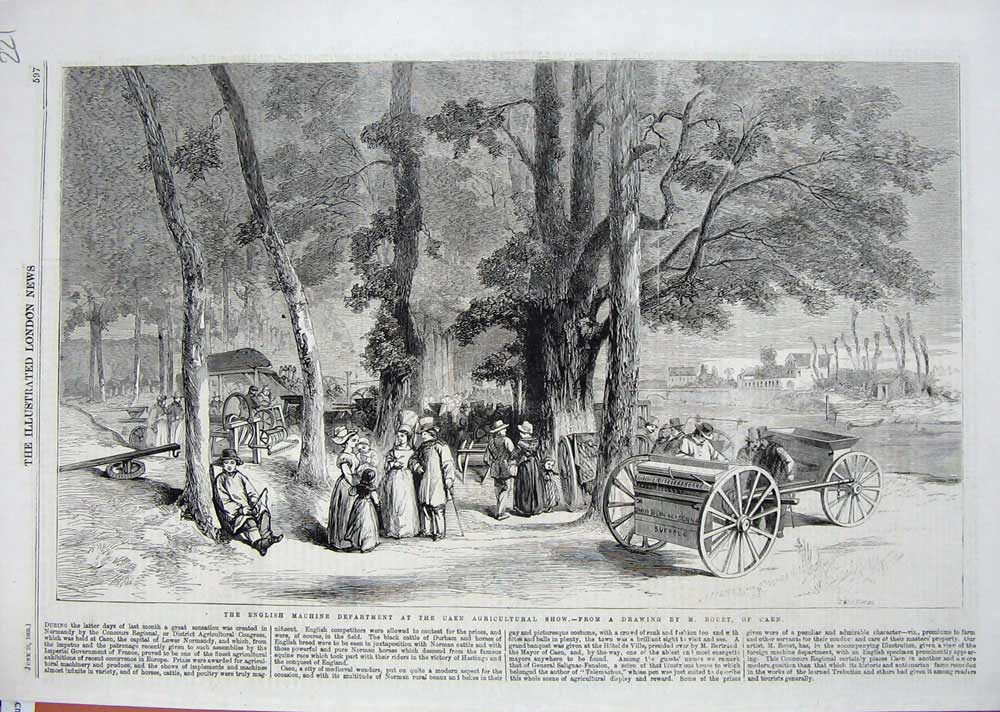 Old Antique Print English Machine Department Caen Agricultural Show 1860 19th
