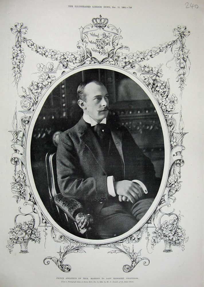 Original Old Antique Print Prince Adolphus Teck Lady Margaret Grosvenor 1894