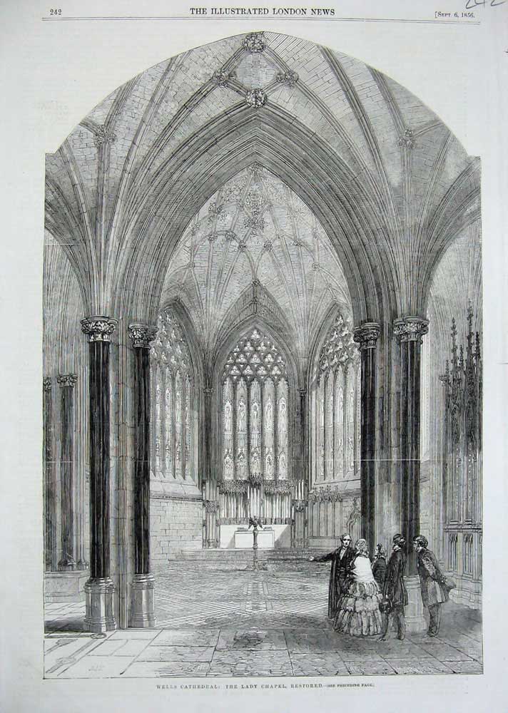 Old Antique Print Wells Cathedral Lady Chapel Restored Architecture 1856 19th