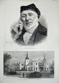 Old Antique Print 1883 Sir Moses Montefoire East Cliff Villa Ramsgate Fry 19th