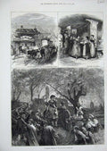 Antique Old Print *0316 1876 Village Wedding Bavarian Highlands Dowry Waggon