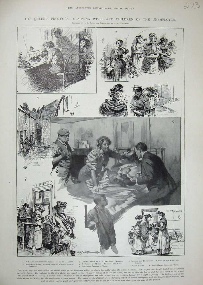 Original Old Antique Print 1905 Wives Children Unemployed Bottle-Washing Work