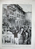 Original Old Antique Print 1904 Lottery Numbers Courtyard Ministry Finance Rome