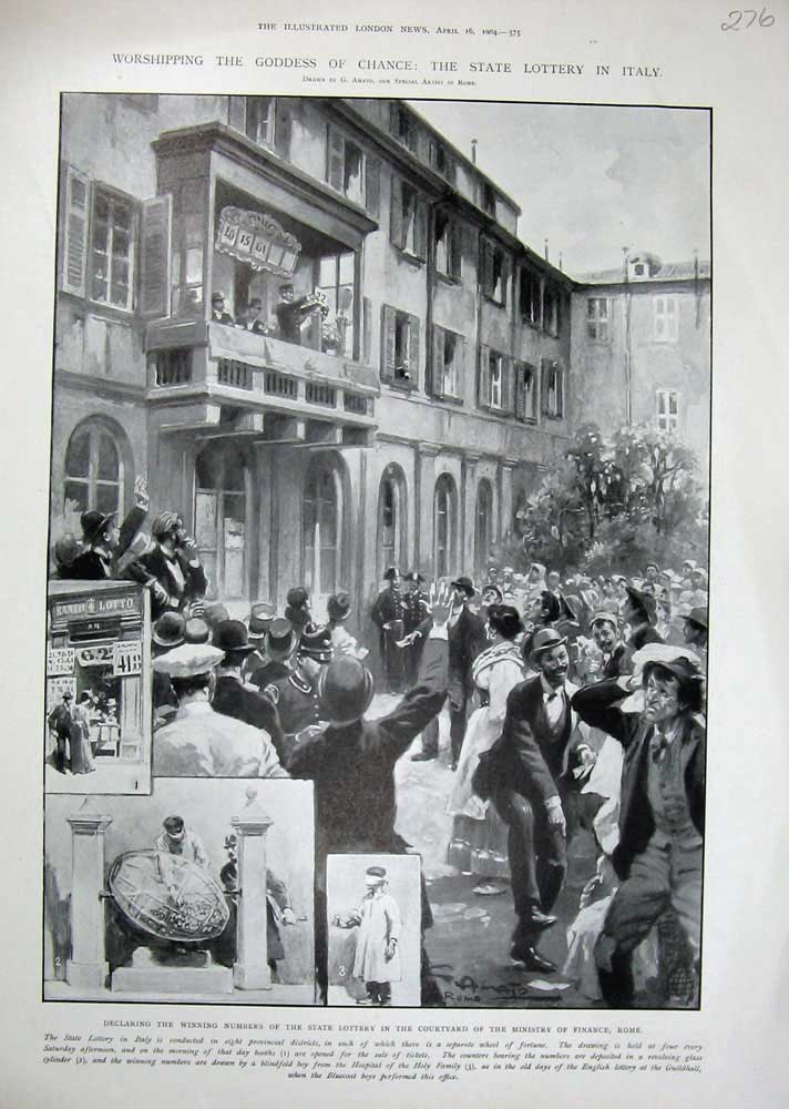 Original Old Antique Print 1904 Lottery Numbers Courtyard Ministry Finance Rome