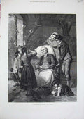 Original Old Antique Print Man Stories Children Blowing Bubbles Fine Art 1872