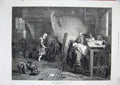 Original Old Antique Print 1873 Home Family Children Mother Lady Spinning Wheel