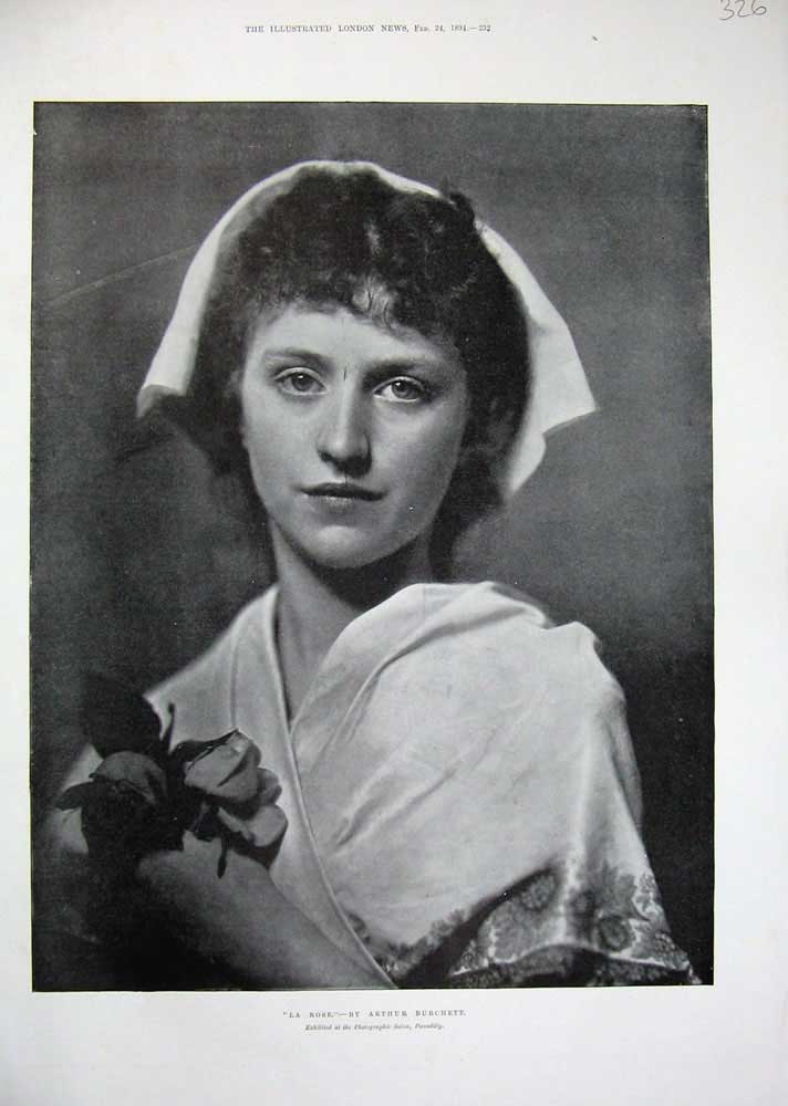 Original Old Antique Print 1894 La Rose Portrait Beautiful Lady Arthur Burchett