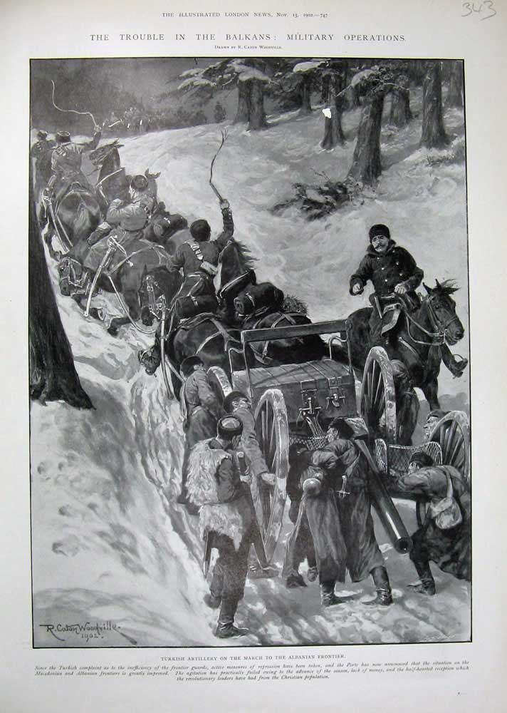Old Antique Print 1902 Turkish Artillery Albanian Frontier Balkans Army 20th