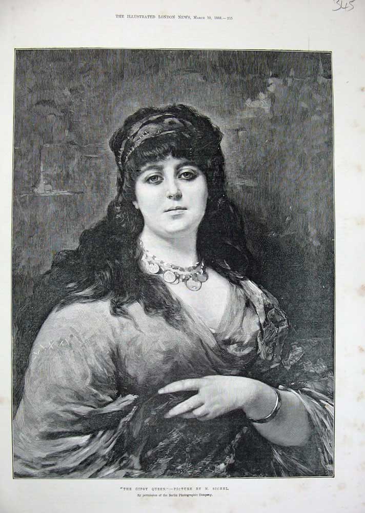 Original Old Antique Print 1888 Gipsy Queen Portrait Sichel Woman Lady Fine Art
