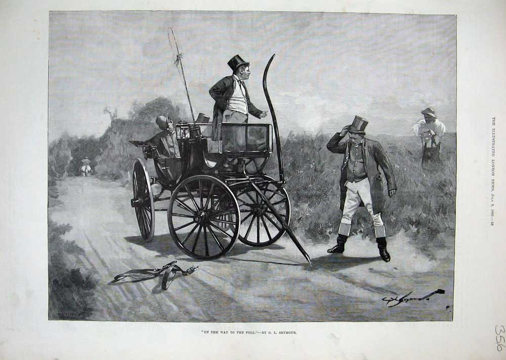 Original Old Antique Print 1892 Seymour Fine Art Carriage Country Road Accident