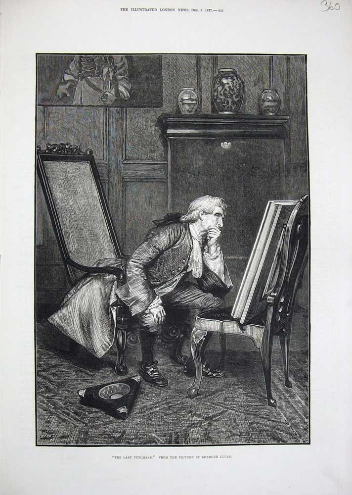 Old Antique Print 1877 Seymour Lucas Fine Art Man Gazing Painting Chair 19th