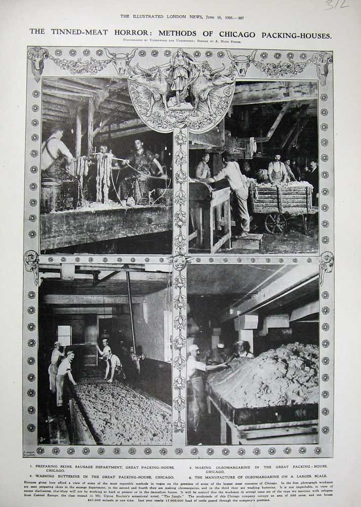 Original Old Antique Print 1906 Chicago Packing-House Sausage Oleomargarine
