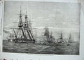 Original Old Antique Print 1855 Departure Flying Squadron Ships War Sea 19th