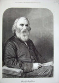Original Old Antique Print 1882 Portrait Henry Wadsworth Longfellow Victorian