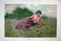Original Old Antique Print 1888 Colour Lady Woman Country Grass Summer 19th