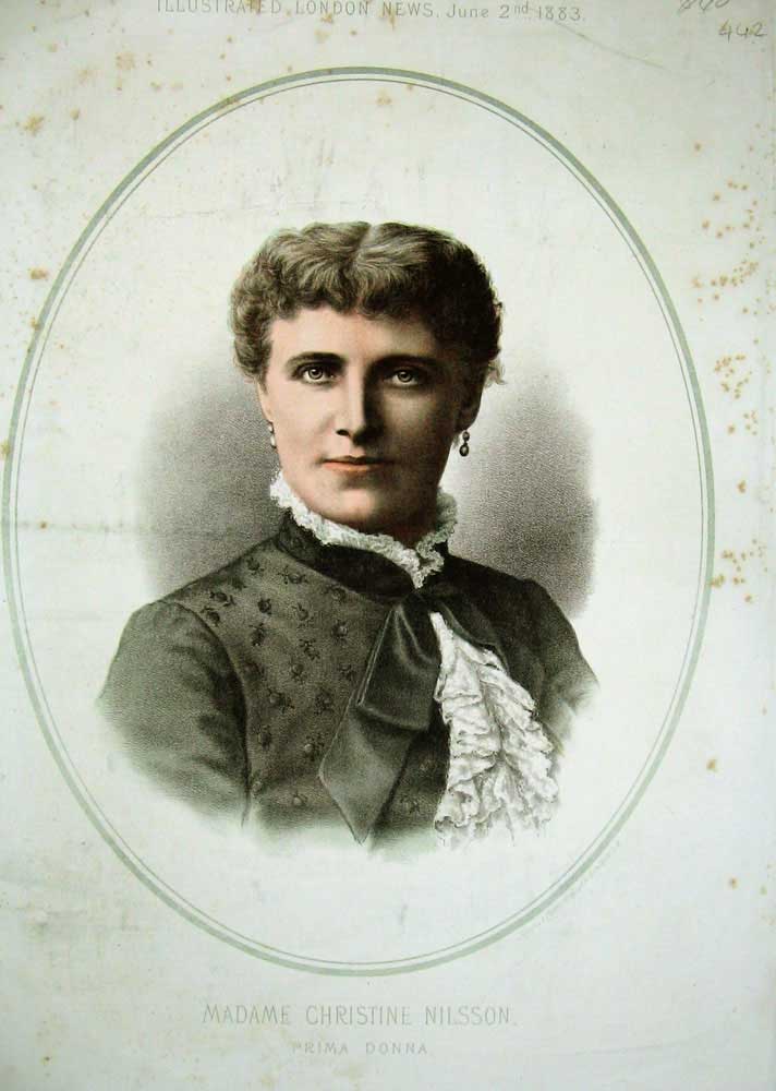Original Old Antique Print 1883 Portrait Madame Christine Nilsson Prim Donna