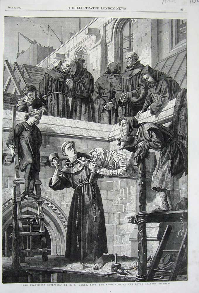 Old Antique Print 1861 Art Franciscan Sculptor Model Statue Royal Academy 19th