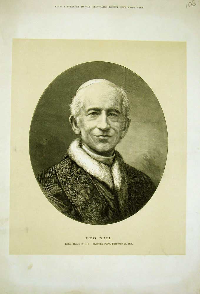 Original Old Antique Print 1878 Portrait Elected Pope Leo Xiii Fine Art 19th