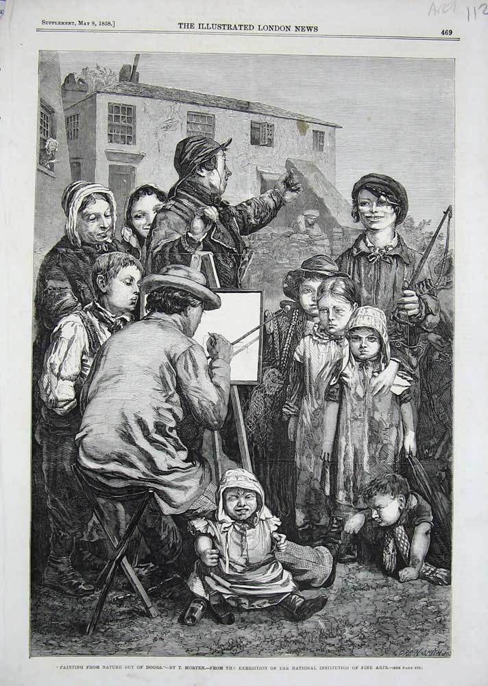 Original Old Antique Print 1858 Artist Painting Children Portrait Morten 19th