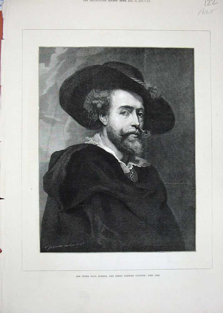 Original Old Antique Print 1877 Sir Peter Paul Rubens Great Flemish Painter Man