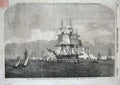 Original Old Antique Print 1854 H.M.S Neptune Rear-Admiral Corry Saluting Queen