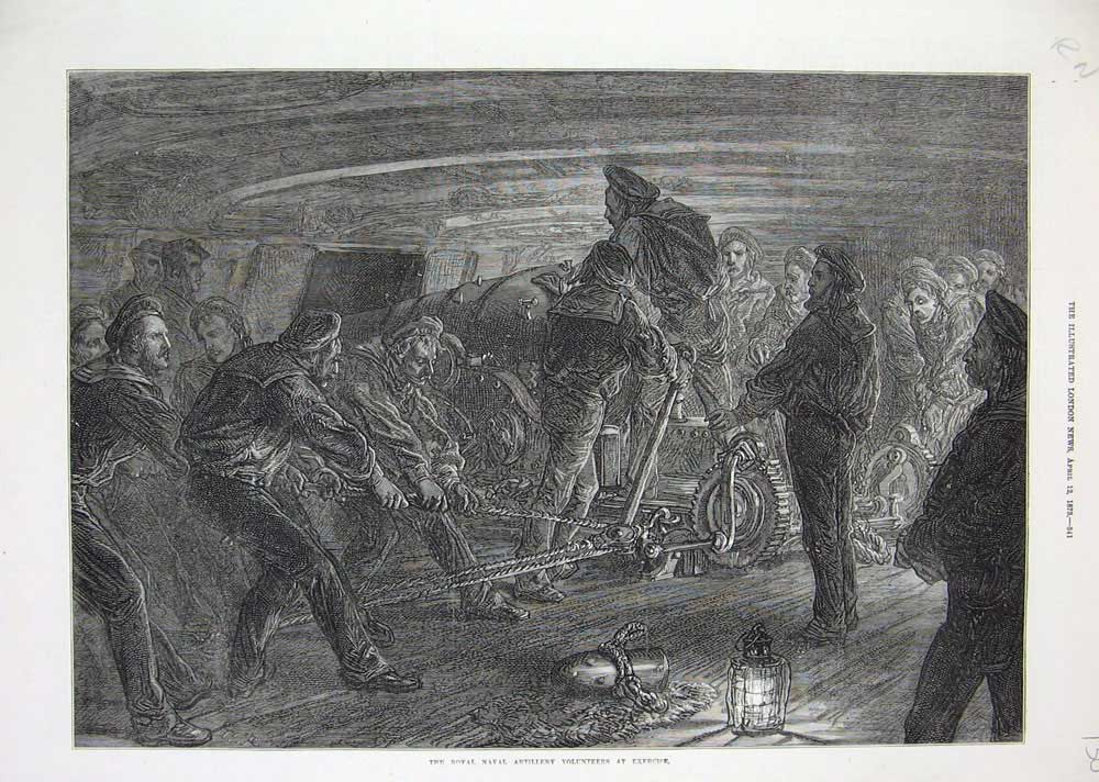 Antique Print *3519 1873 Royal Naval Artillery Volunteers Exercise Fine Art