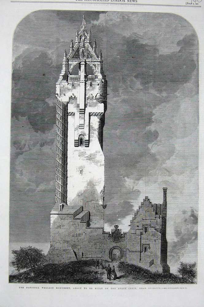 Old Antique Print National Wallace Monument Abey Craig Stirling 1861 Art 19th