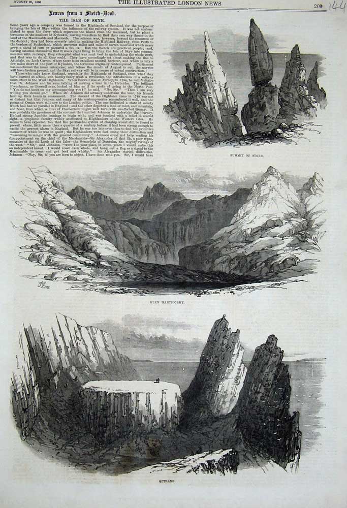 Old Antique Print 1868 Isle Skye Storr Glen Harticorry Quirang Scotland 19th
