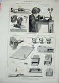 Original Old Antique Print 1878 Phonograph Microphone Apparatus Machinery 19th