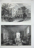 Old Antique Print 1874 Sir Edwin Landseer Art Studio House Architecture 19th