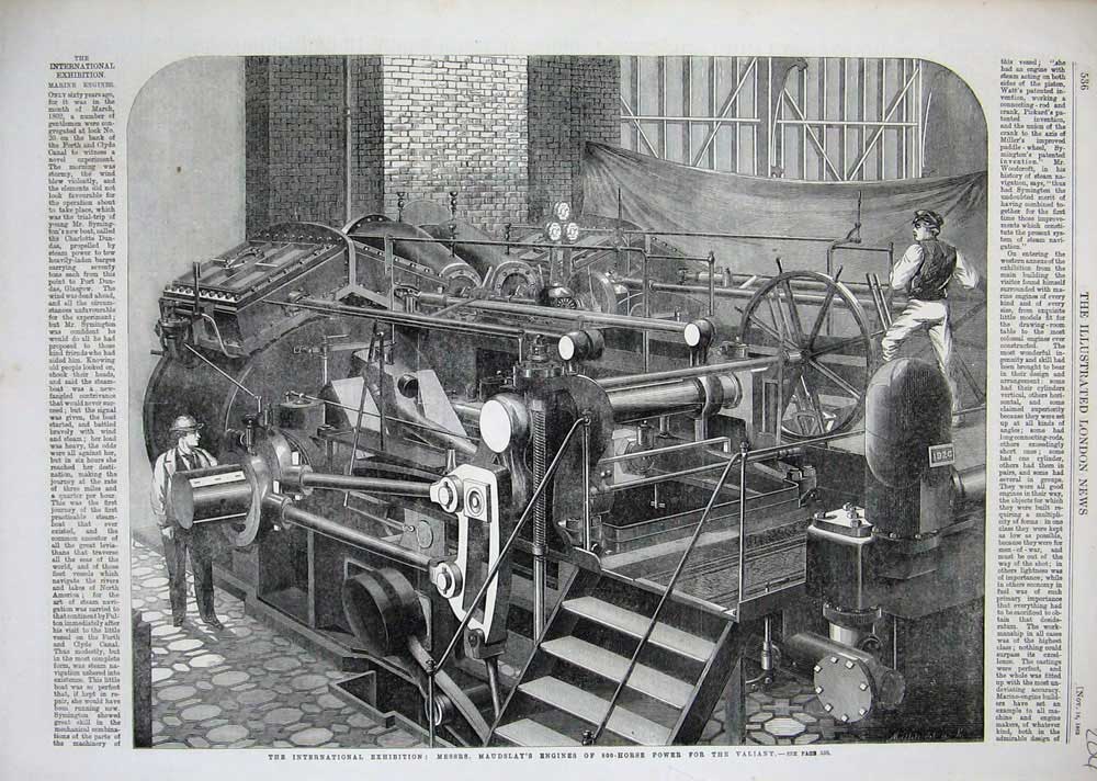 Original Old Antique Print Messrs Maudslay Engines Valiant Manchinery Art 1862