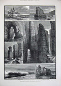Original Old Antique Print 1881 John O'Groats Fishing Boats Duncansby Buchollie