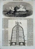 Original Old Antique Print 1860 Impregnable Fortress Plan River Defence Britain
