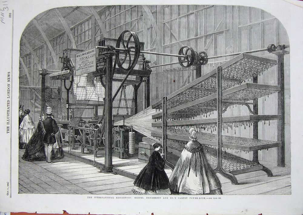 Original Old Antique Print 1862 Messrs Henderson Carpet Power Loom Manufacture