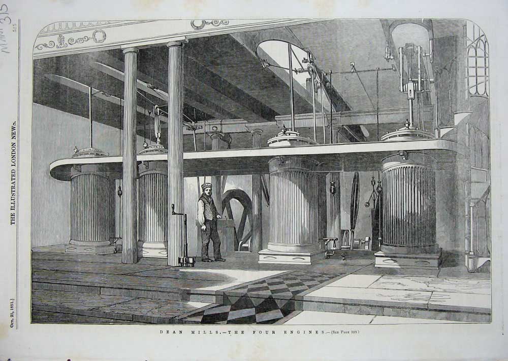 Old Antique Print Dean Mills Four Engines 1851 Machinery Engineering Art 19th