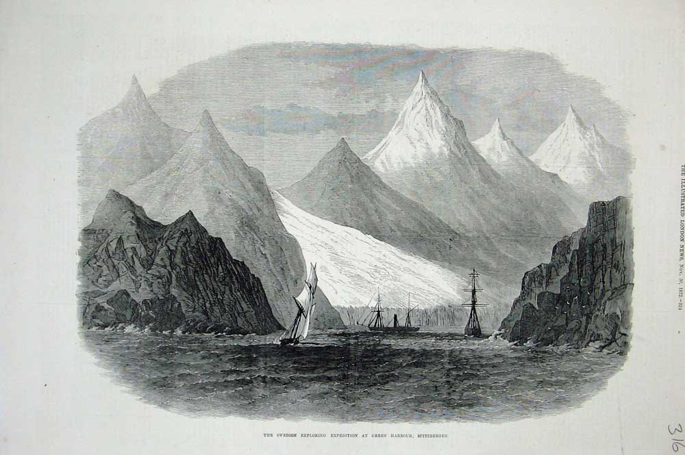 Old Antique Print 1872 Swedish Exploring Exhibition Harbour Spitzbergen 19th