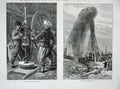 Old Antique Print 1886 Boring Petroleum Oil Well Fountain Machinery Art 19th