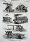 Original Old Antique Print 1862 Cotton Manufacture Machinery Platt ham 19th