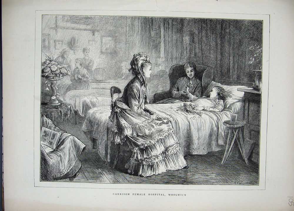 Antique Old Print *0319 1871 Garrison Female Hospital Woolwich Ward Nurses