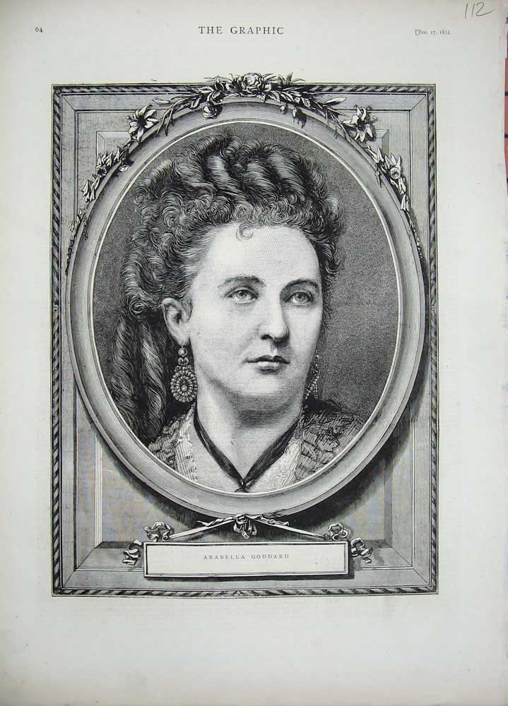 Original Old Antique Print 1874 Portrait Arabella Goddard Lady Woman Victorian