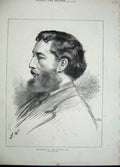 Original Old Antique Print 1878 Portrait Frederick Leighton Man 19th
