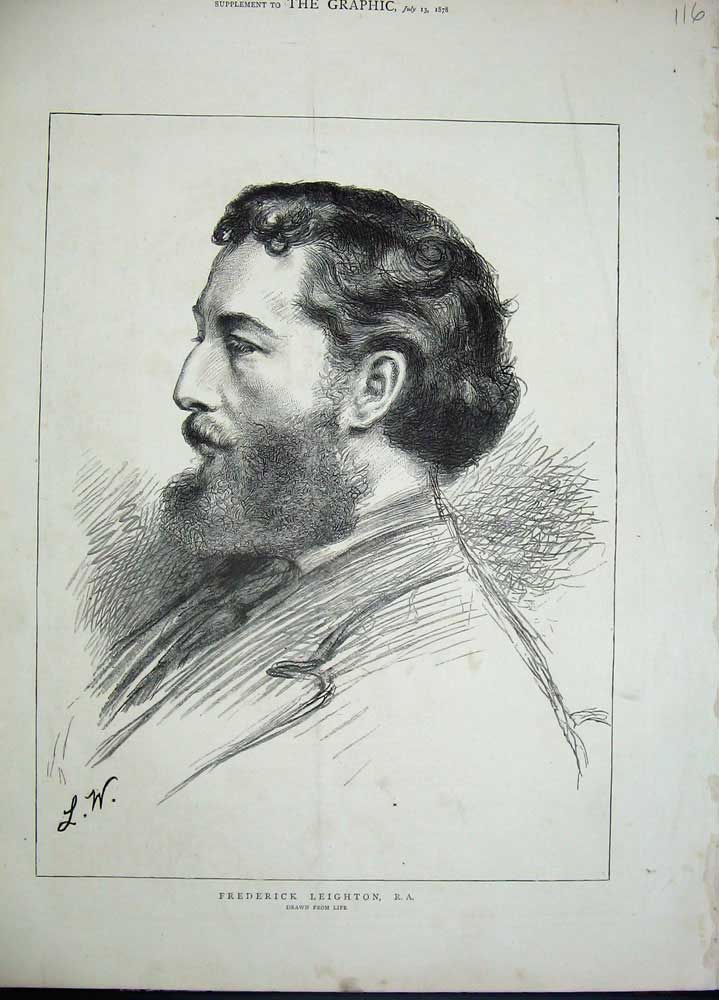 Original Old Antique Print 1878 Portrait Frederick Leighton Man 19th