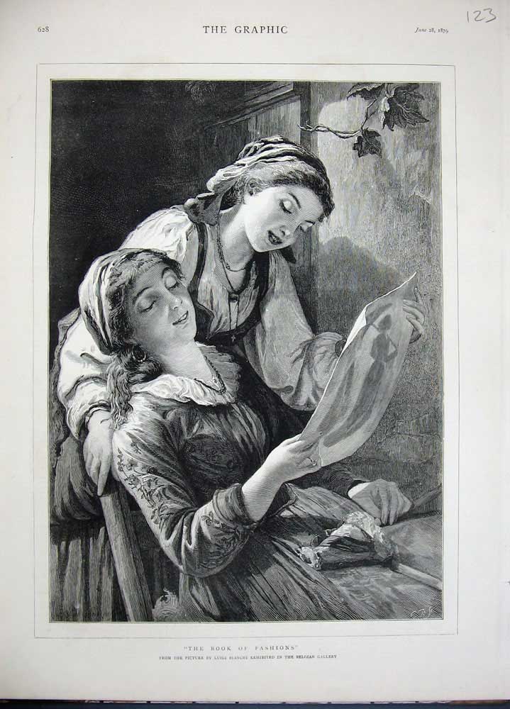Original Old Antique Print 1879 Belgian Gallery Art Ladies Fashion Fine Art