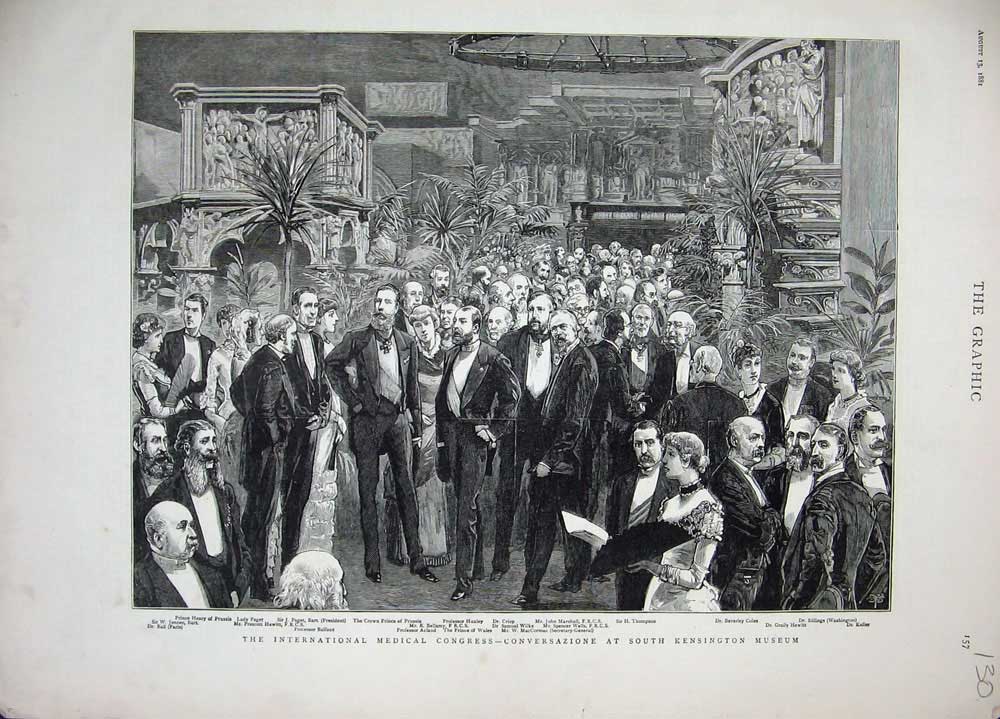Old Antique Print 1881 South Kensington Museum Medical Congress Fine Art 19th